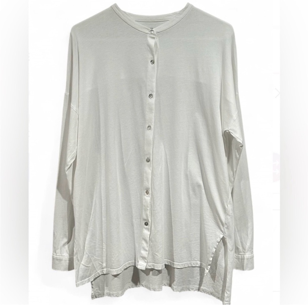 Eileen Fisher Organic Cotton Button-Front Minimalist Top Shirt Large